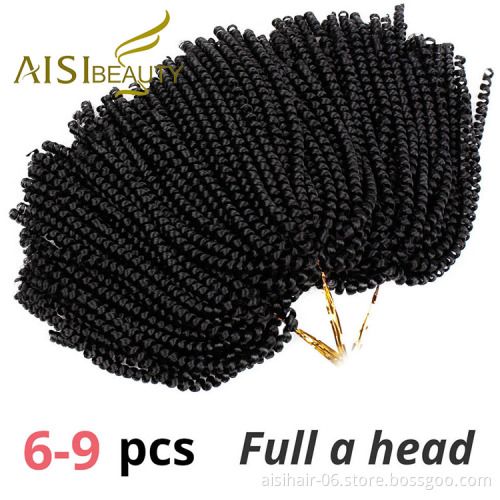 Aisi Beauty Wholesale Cheap Vendor Hotselling 8 Inch Kinky Curly Spring Twist Synthetic Crochet Braiding Hair Extensions